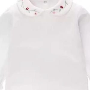 White Top with Floral Embroidered Collar