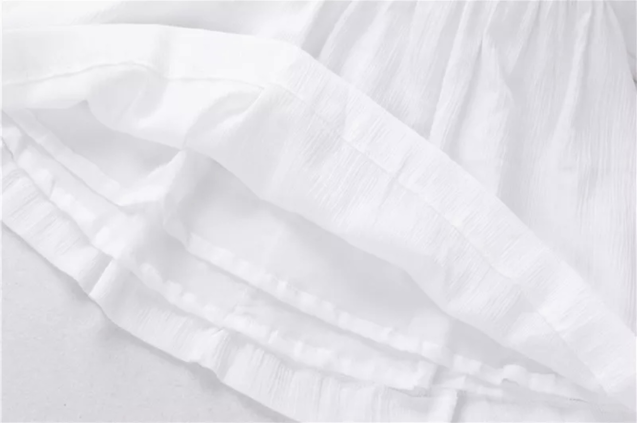 Classic White Cotton Top With Floral Smocking - Image 4