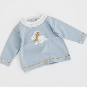 Rabbit Bunny Blue Jumper with Collar Cashmere Mix