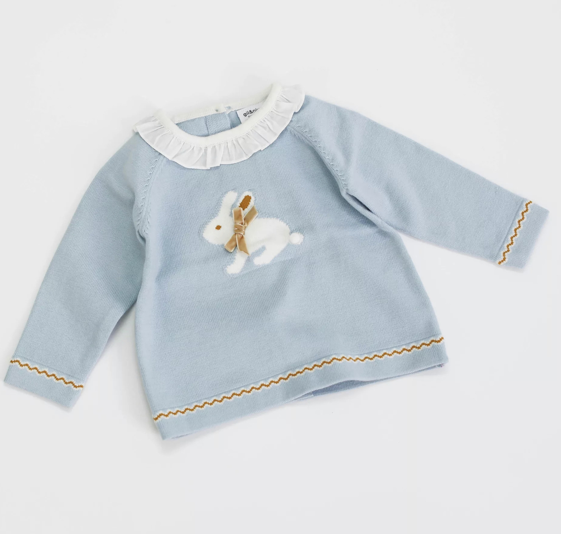 Rabbit Bunny Blue Jumper with Collar Cashmere Mix