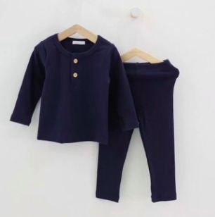 Ribbed Loungewear with Buttons in Navy