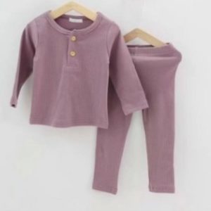 Ribbed Loungewear with Buttons in Mauve