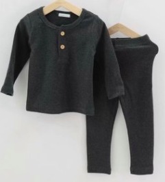 Ribbed Loungewear with Buttons in Charcoal