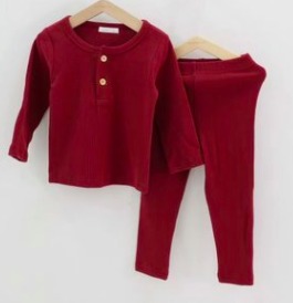 Ribbed Loungewear with Buttons in Red