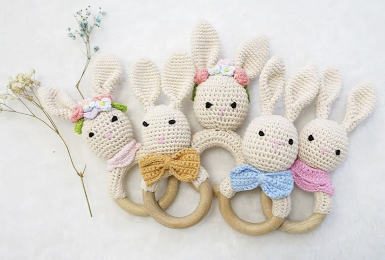 Blue Handmade Crochet Bunny Rattle - Image 2
