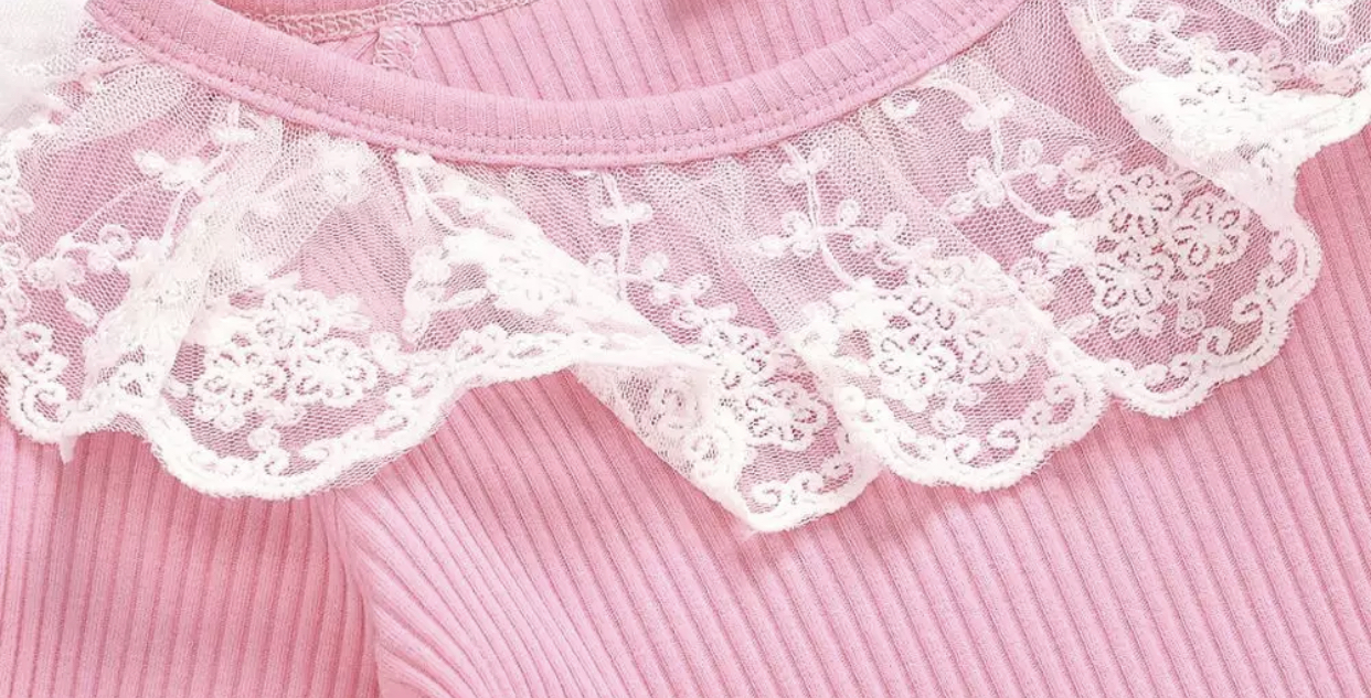 Ribbed Loungewear with Lace Collar and Cuffs - Top Only - Image 3