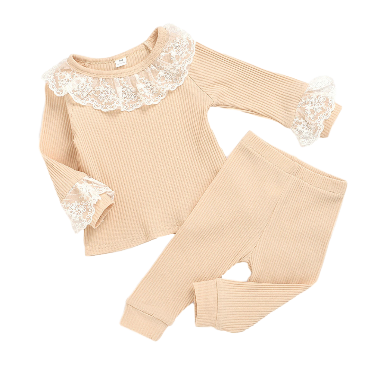 Ribbed Loungewear with Lace Collar and Cuffs - Top Only - Image 2