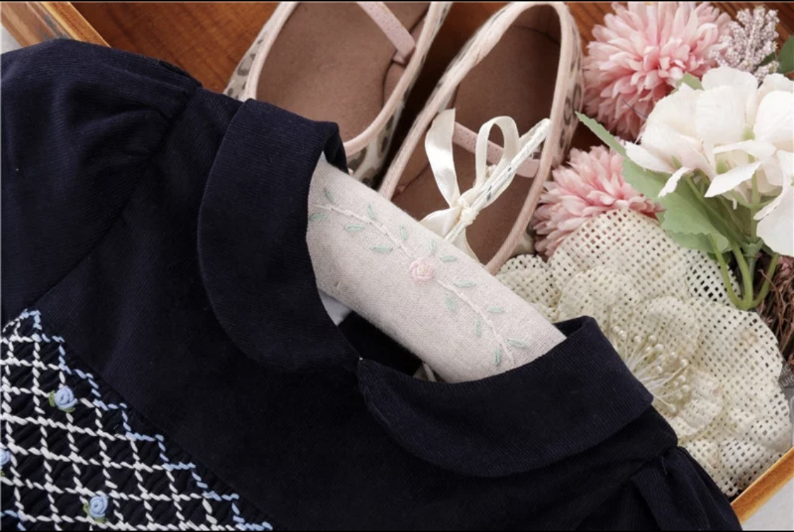 The Grace Smocked Dress in Navy - Image 2