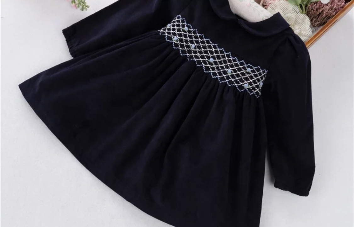 The Grace Smocked Dress in Navy - Image 6
